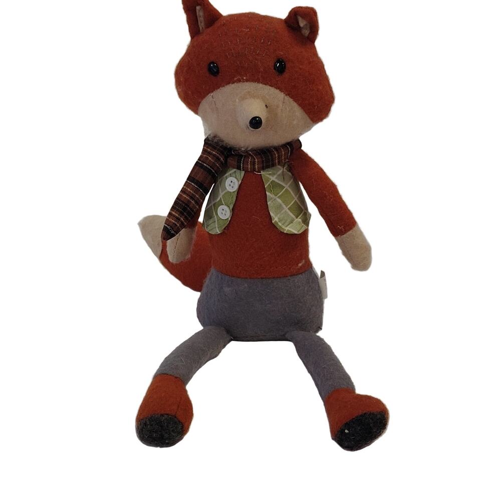 Target Orange Brown Fox Plush Felt Stuffed w/ Scarf Vest Fall Shelf Sitter